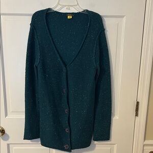 Cabela's V-neck Teal Speckled Long Button-Up Cardigan S